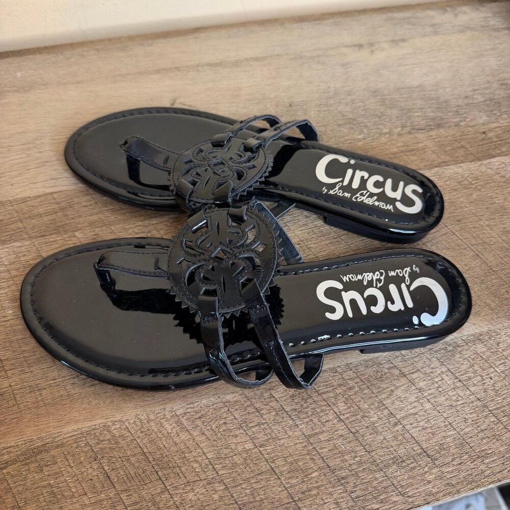 Sam Edelman Circus Canyon Black Patent Leather Flip flop Sandals 7.5 shoes